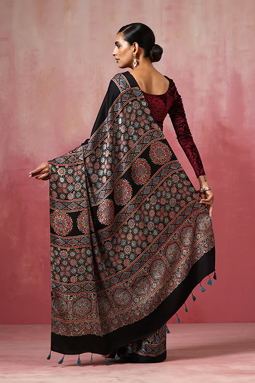 Jahangir Khatri - Black Ajrakh Modal Saree - Image 6