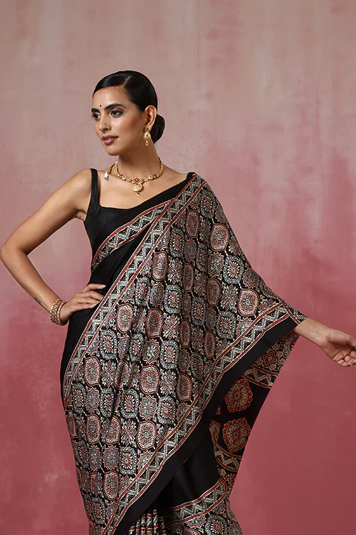 Jahangir Khatri - Black Ajrakh Modal Saree - Image 3