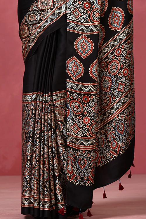Jahangir Khatri - Black Ajrakh Modal Saree - Image 4