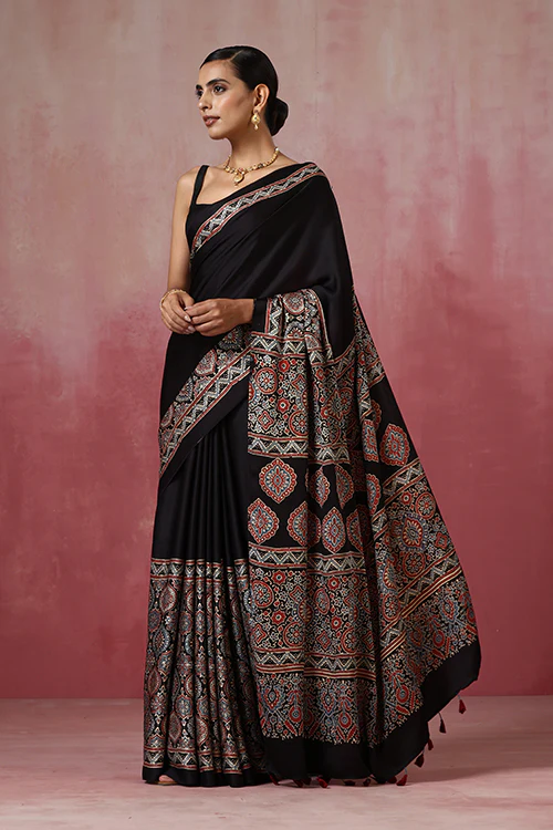 Jahangir Khatri - Black Ajrakh Modal Saree - Image 5