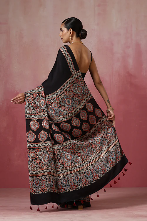 Jahangir Khatri - Black Ajrakh Modal Saree - Image 6