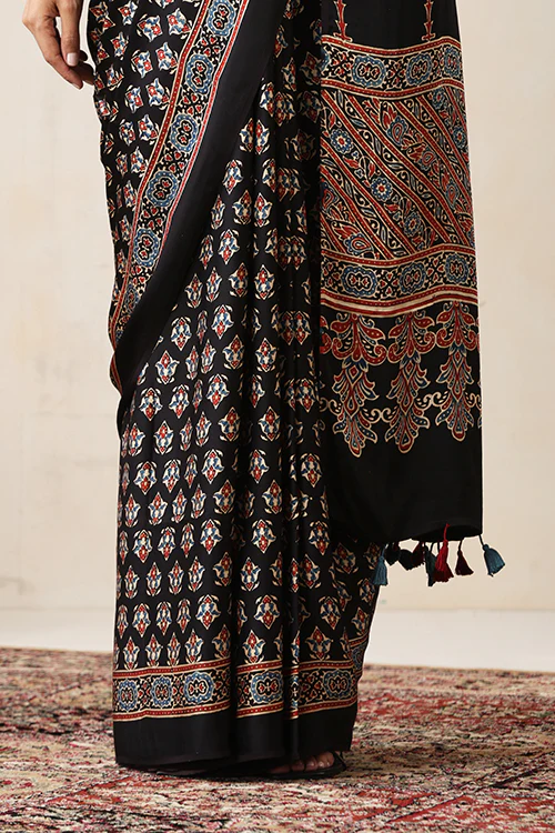 Jahangir Khatri - Black Ajrakh Modal Saree - Image 3