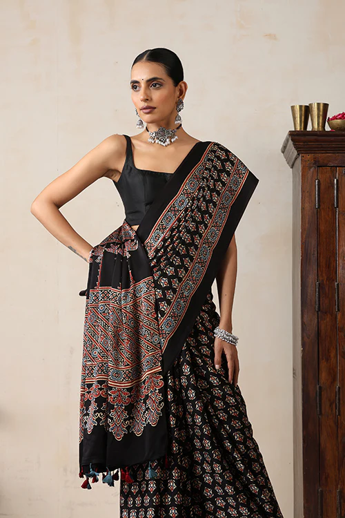 Jahangir Khatri - Black Ajrakh Modal Saree - Image 4