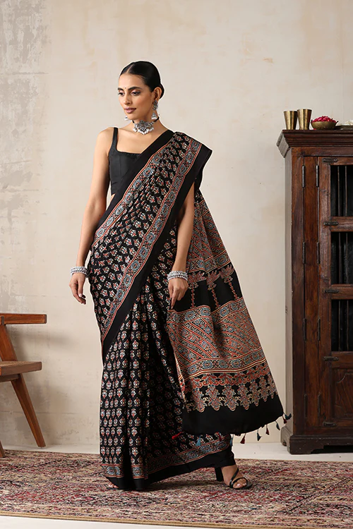 Jahangir Khatri - Black Ajrakh Modal Saree - Image 5