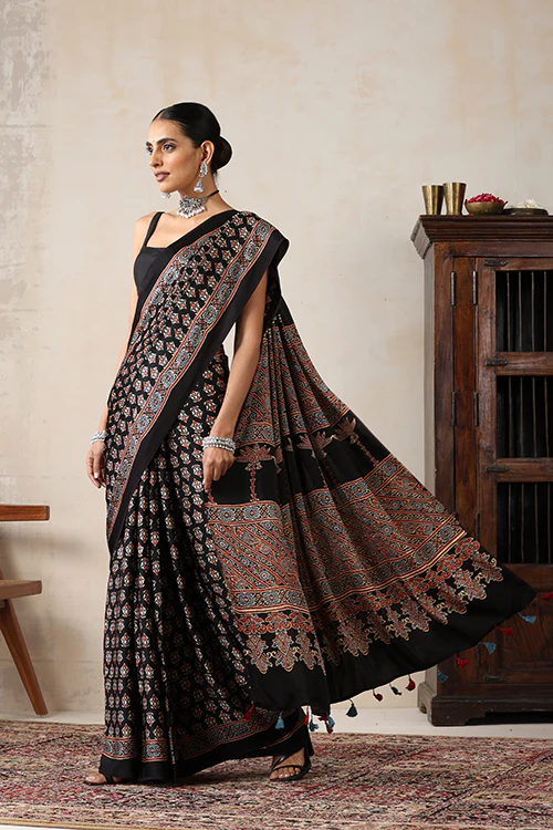 Jahangir Khatri - Black Ajrakh Modal Saree - Image 6