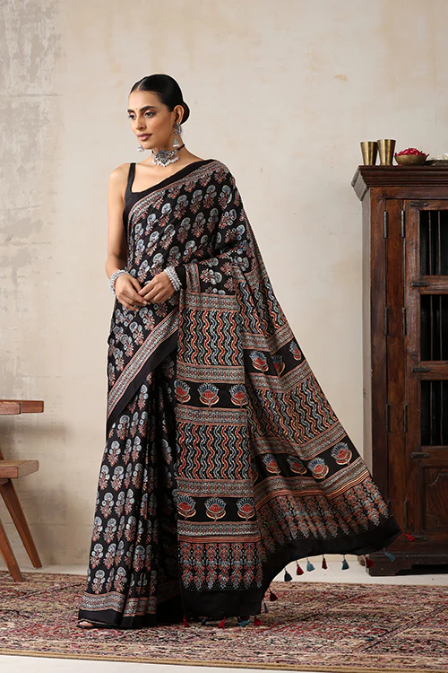 Jahangir Khatri - Black Ajrakh Modal Saree