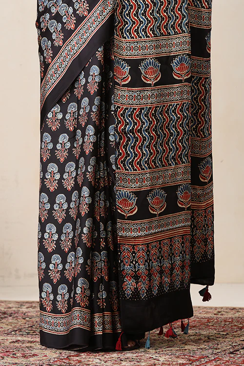 Jahangir Khatri - Black Ajrakh Modal Saree - Image 3