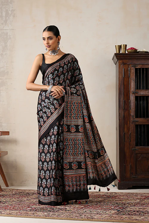 Jahangir Khatri - Black Ajrakh Modal Saree - Image 4