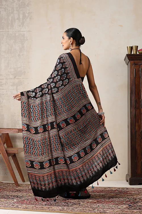Jahangir Khatri - Black Ajrakh Modal Saree - Image 5