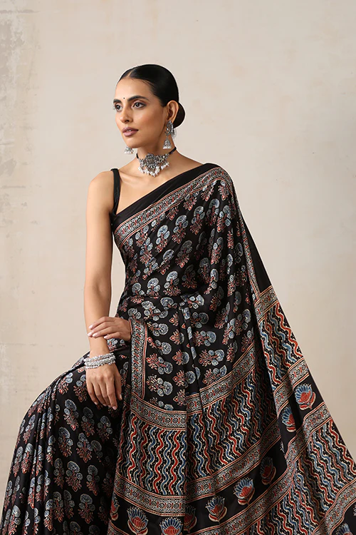 Jahangir Khatri - Black Ajrakh Modal Saree - Image 6