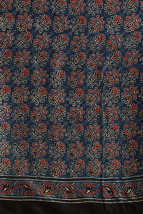 Jahangir Khatri - Indigo Blue Ajrakh Modal Tissue Pallu Saree - Image 4