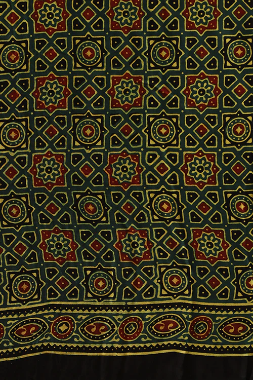 Jahangir Khatri - Green Ajrakh Modal Tissue Pallu Saree - Image 5