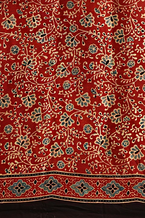 Jahangir Khatri - Red Ajrakh Modal Tissue Pallu Saree - Image 6