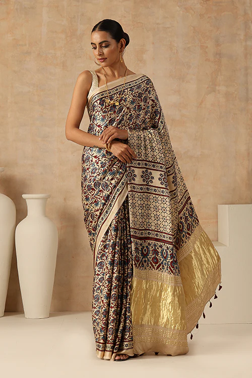 Jahangir Khatri - Bagru Ajrakh Modal  Tissue Pallu Saree