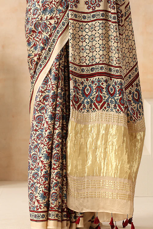 Jahangir Khatri - Bagru Ajrakh Modal  Tissue Pallu Saree - Image 3