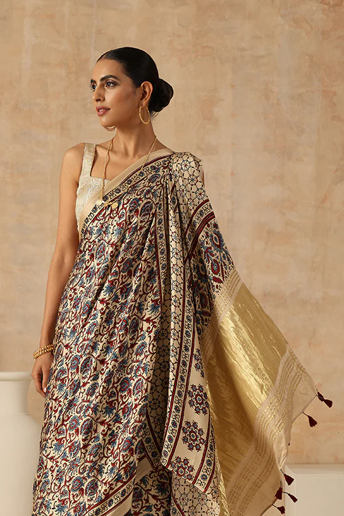 Jahangir Khatri - Bagru Ajrakh Modal  Tissue Pallu Saree - Image 4