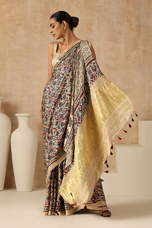 Jahangir Khatri - Bagru Ajrakh Modal  Tissue Pallu Saree - Image 6