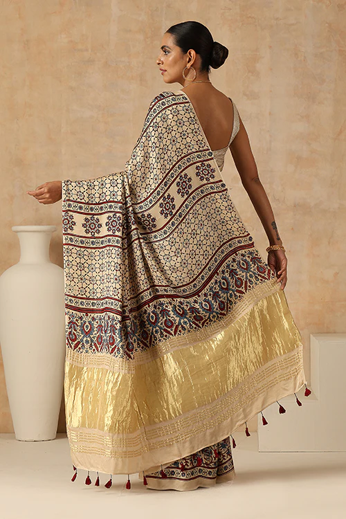 Jahangir Khatri - Bagru Ajrakh Modal  Tissue Pallu Saree - Image 7