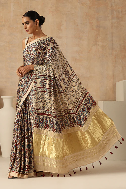 Jahangir Khatri - Bagru Ajrakh Modal  Tissue Pallu Saree - Image 8