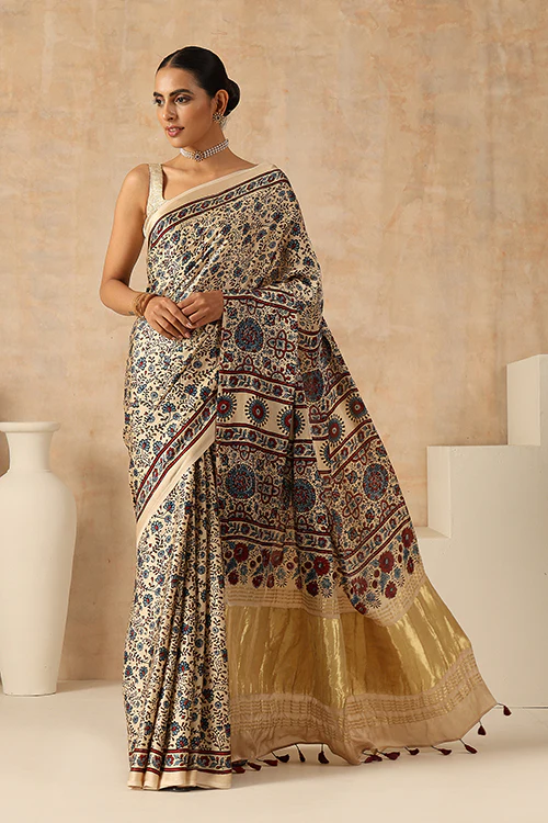 Jahangir Khatri - Bagru Ajrakh Modal Tissue Pallu Saree - Image 4