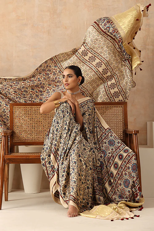 Jahangir Khatri - Bagru Ajrakh Modal Tissue Pallu Saree - Image 6