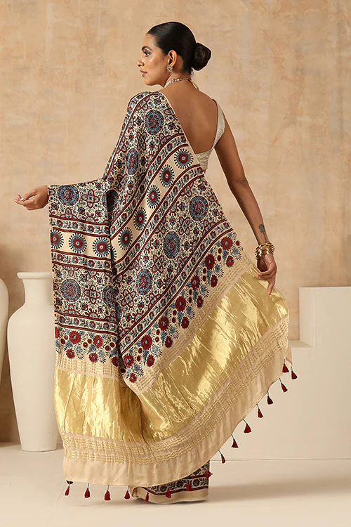Jahangir Khatri - Bagru Ajrakh Modal Tissue Pallu Saree - Image 7