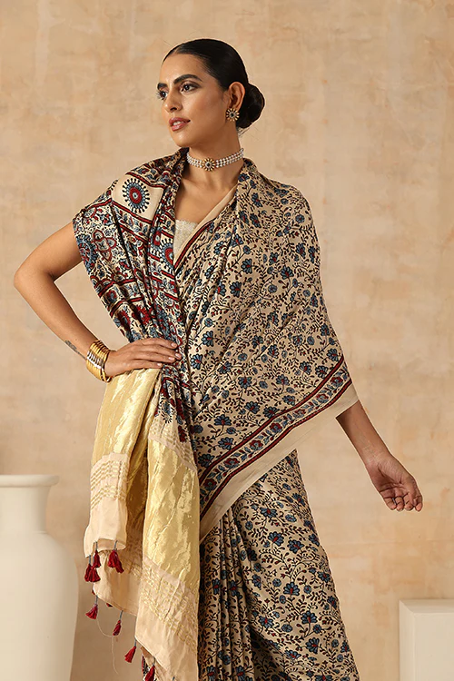 Jahangir Khatri - Bagru Ajrakh Modal Tissue Pallu Saree - Image 8