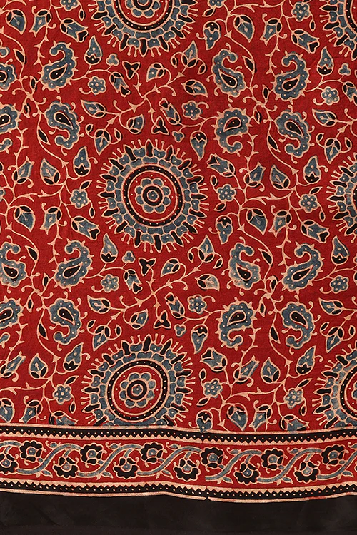 Jahangir Khatri - Red Ajrakh Modal Tissue Pallu Saree - Image 8