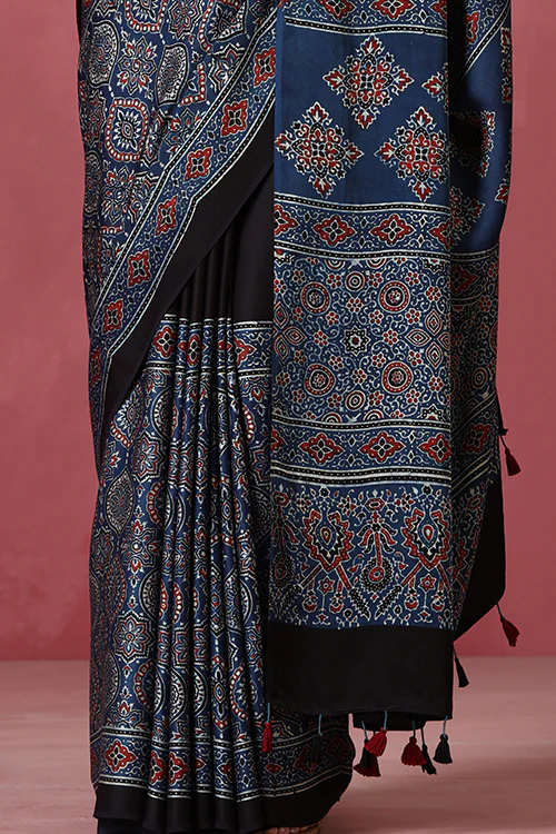 Jahangir Khatri - Indigo Blue Ajrakh Modal Saree - Image 4