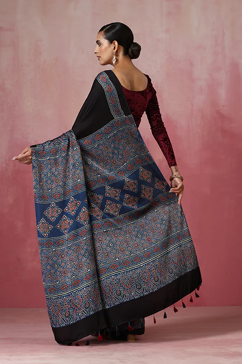 Jahangir Khatri - Indigo Blue Ajrakh Modal Saree - Image 5
