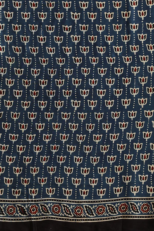 Jahangir Khatri - Indigo Blue Ajrakh Modal Tissue Pallu Saree - Image 5