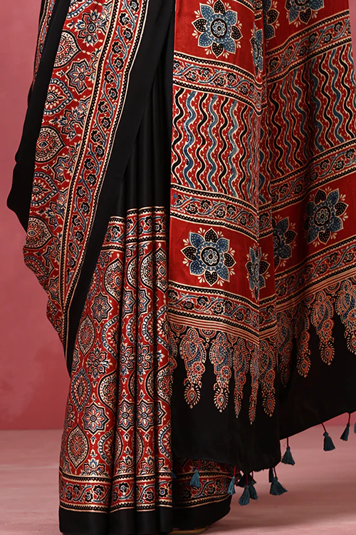 Jahangir Khatri - Red Ajrakh Modal Saree - Image 3