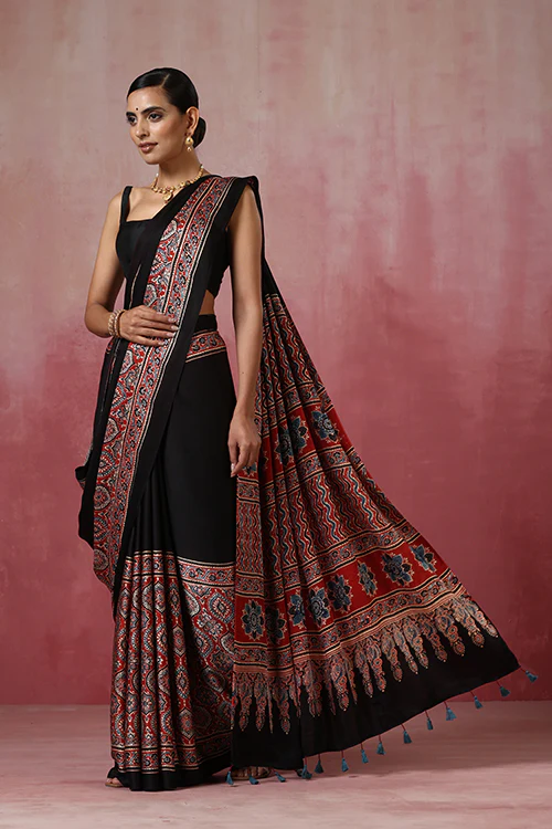 Jahangir Khatri - Red Ajrakh Modal Saree - Image 4