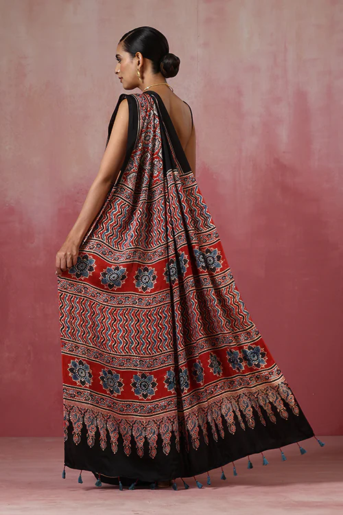 Jahangir Khatri - Red Ajrakh Modal Saree - Image 5