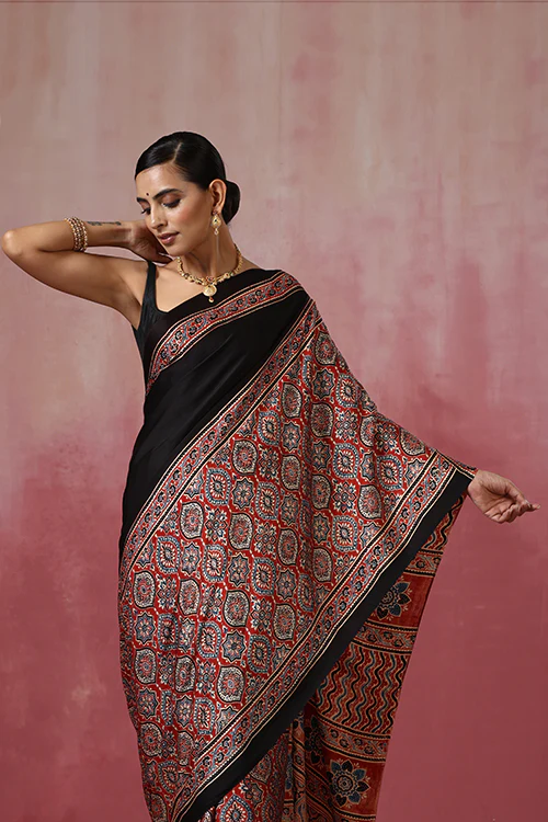 Jahangir Khatri - Red Ajrakh Modal Saree - Image 6