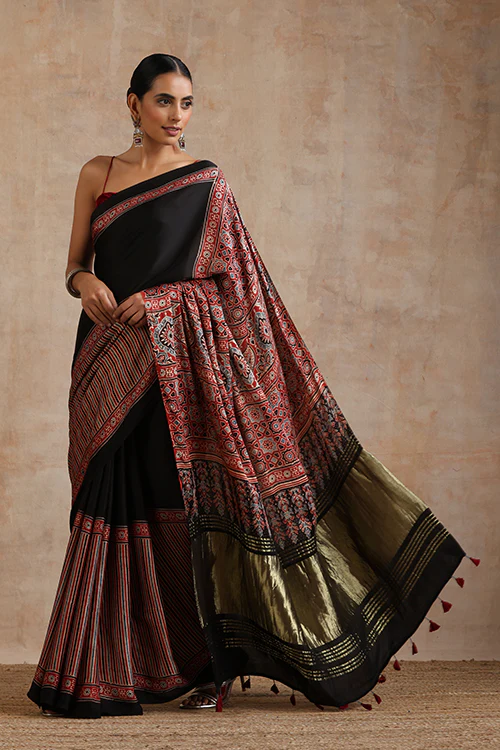 Jahangir Khatri - Red Ajrakh Modal Tissue Pallu Saree