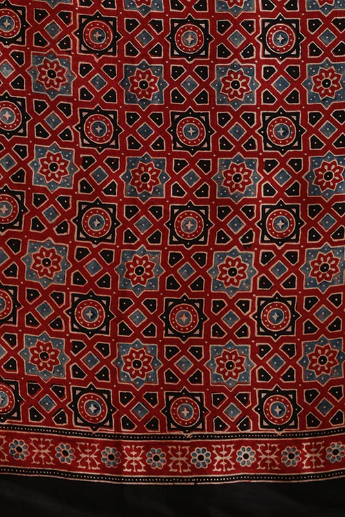 Jahangir Khatri - Red Ajrakh Modal Tissue Pallu Saree - Image 4