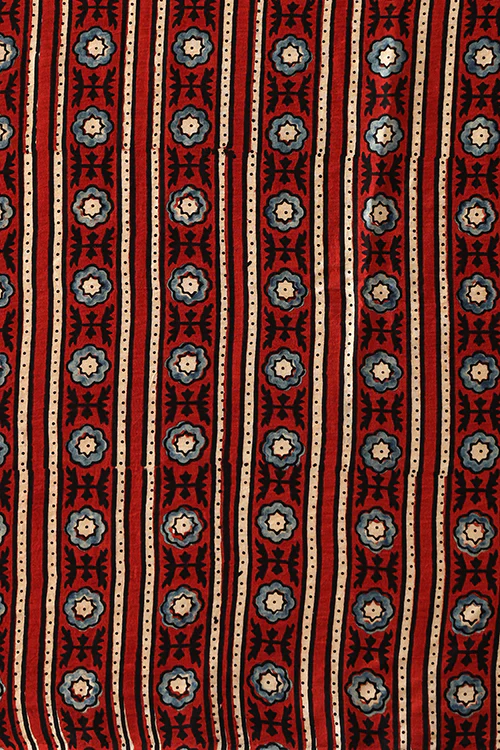 Jahangir Khatri - Red & Prussian Blue Ajrakh & Bandhani Modal Tissue Pallu Saree - Image 6