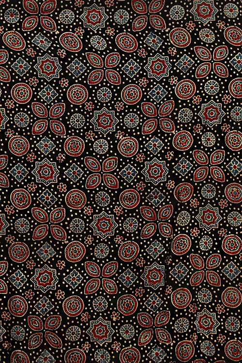 Jahangir Khatri - Black & Sky Blue Ajrakh & Bandhani Modal Tissue Pallu Saree - Image 6