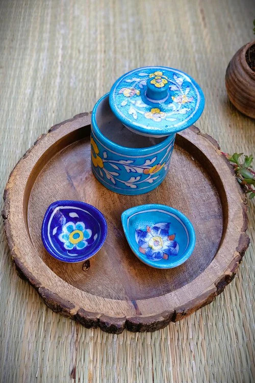 Terracotta by Sachii Jaipur Blue Pottery Diwali Gift Set Small - Image 2