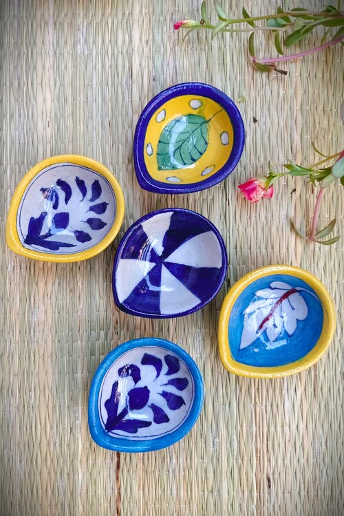Terracotta by Sachii Jaipur Blue Pottery Re-Usable Diyas Set Of 3 - Image 5