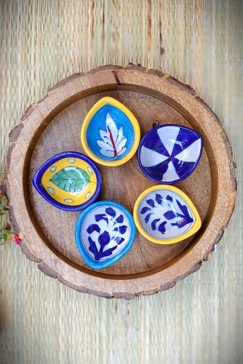 Terracotta by Sachii Jaipur Blue Pottery Re-Usable Diyas Set Of 5 - Image 5