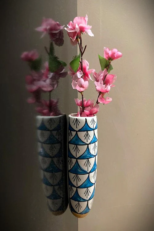 Terracotta by Sachii Jaipur Blue Pottery Wall Planter White