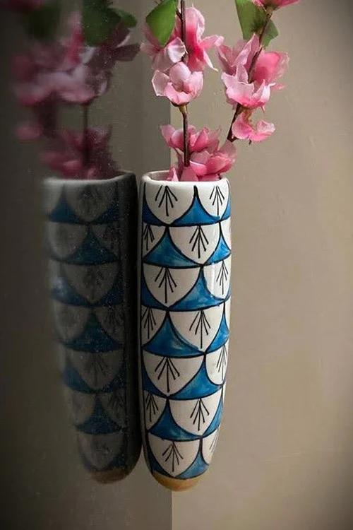 Terracotta by Sachii Jaipur Blue Pottery Wall Planter White - Image 2