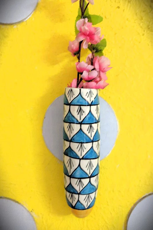 Terracotta by Sachii Jaipur Blue Pottery Wall Planter White - Image 4