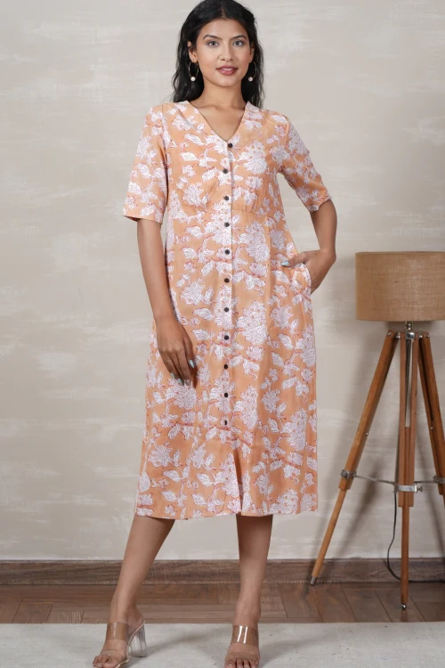 Sooti Syahi Jasmine Hand Block Printed Dress - Image 4