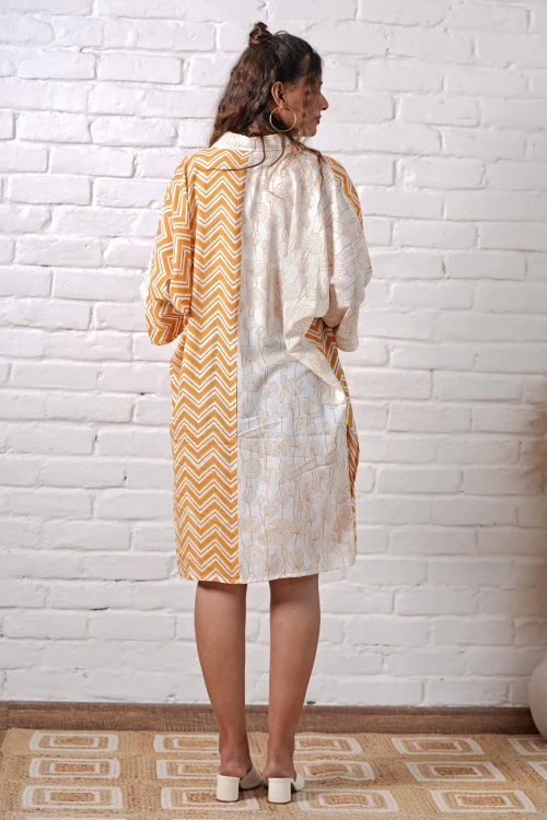 Sooti Syahi Jazzie Yellow Hand Block Printed Oversize Shirt - Image 6