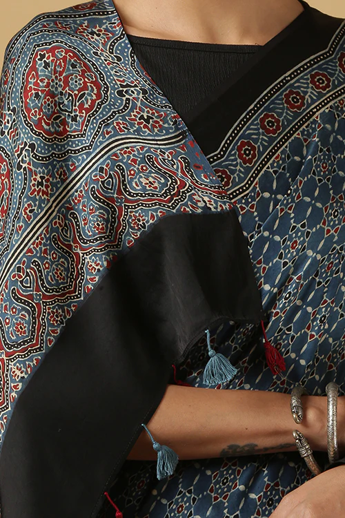 Jahangir Khatri - Indigo Blue Ajrakh Modal Saree - Image 6