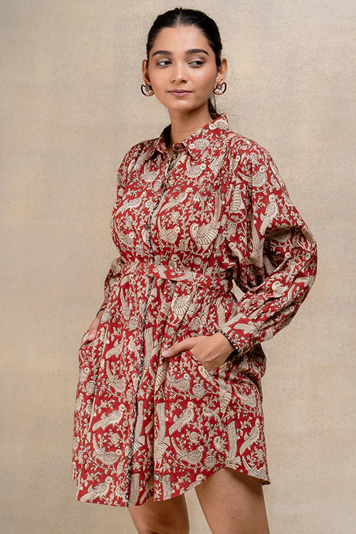 Okhai "Jovial" Handblock Printed Pure Cotton Antifit Shirt Dress - Image 3