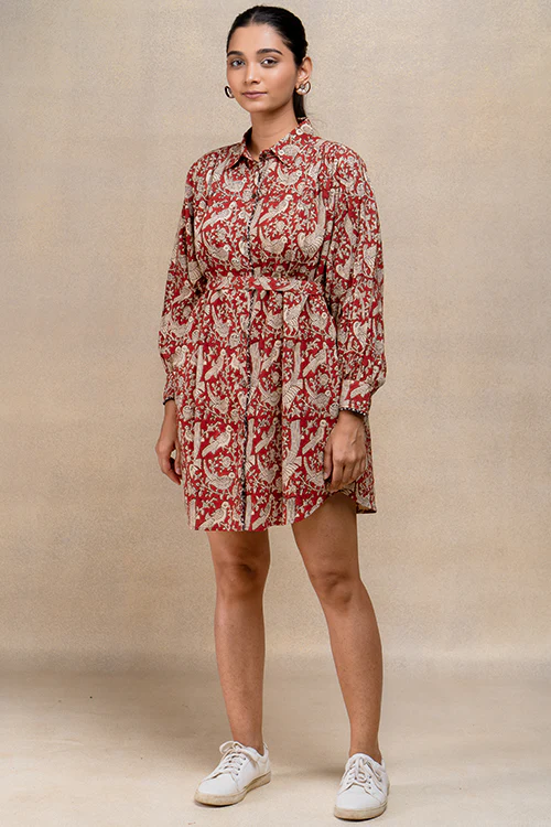 Okhai "Jovial" Handblock Printed Pure Cotton Antifit Shirt Dress - Image 4